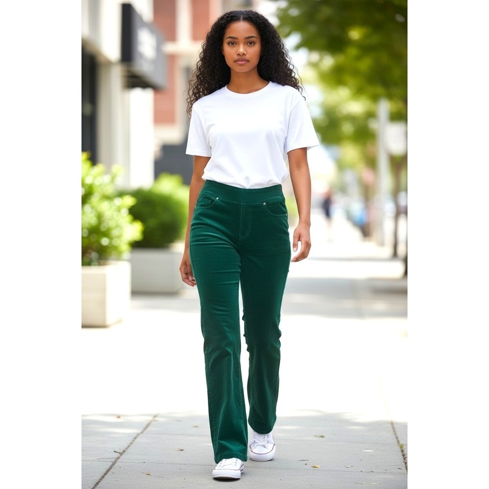 (F-154) Belle by Kim Gravel Green Pants Women Size 10 Stretch Pull‎ On QVC New